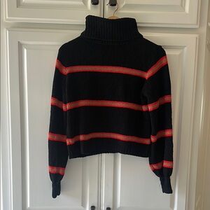 Black and Red Striped Turtleneck Sweater